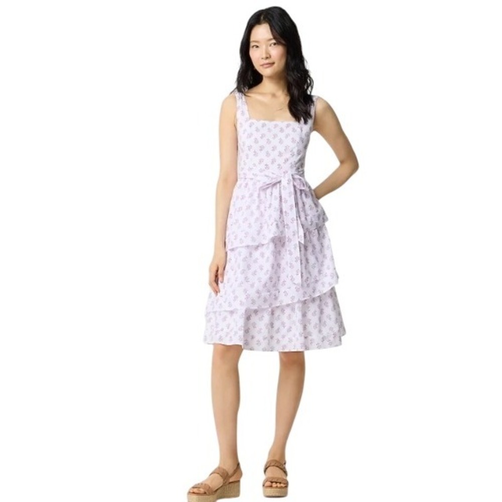 J. Crew Dress Tiered Floral Print Sleeveless Belted Purple Size 4 NWT $118